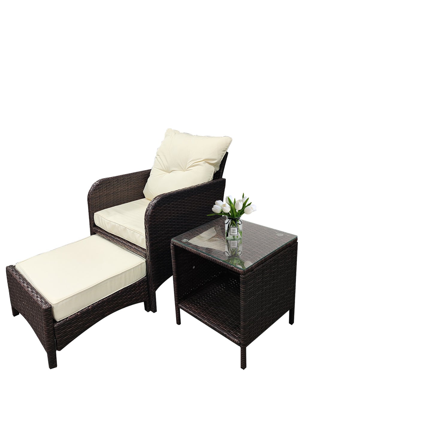 5 Piece Patio Furniture Set, Outdoor Wicker Conversation Set Cushioned Sofa with Ottomans & Coffee Table for Garden/Poolside/Lawn/Backyard/Balcony