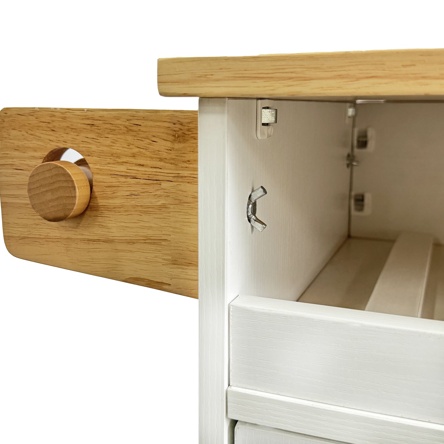 44 Inch Kitchen Island Cart with Solid Wood Top, Wine Storage, Spice Rack, Towel Rack, Wine Glass Holder, Rolling Kitchen Island Table on Wheels, Tool-Free Installation, White & Oak
