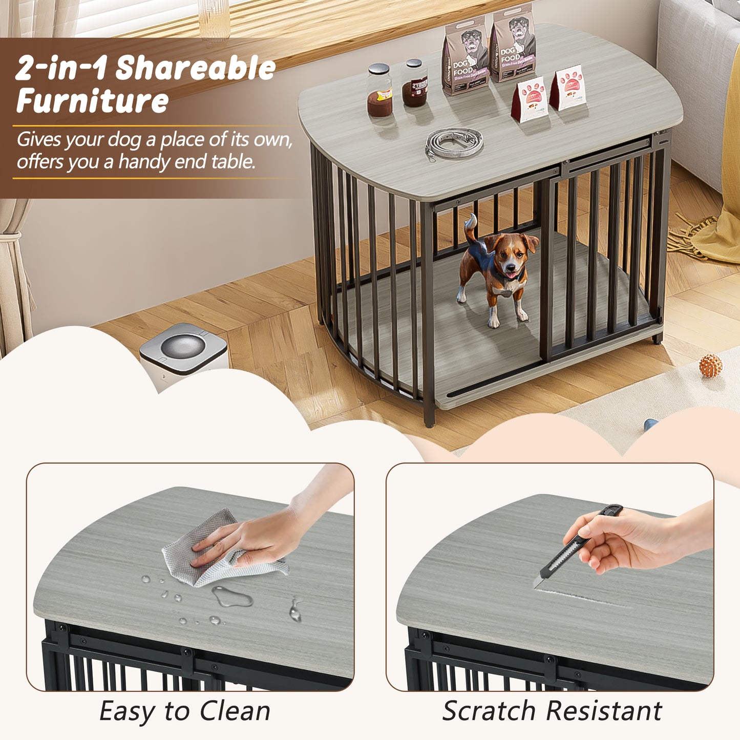 31.5" Furniture Style Dog Crate for Small and Medium Dogs, Wooden Cage Indoor Kennel Furniture, Modern Dog Crate End Table with Double-Doors, Gray