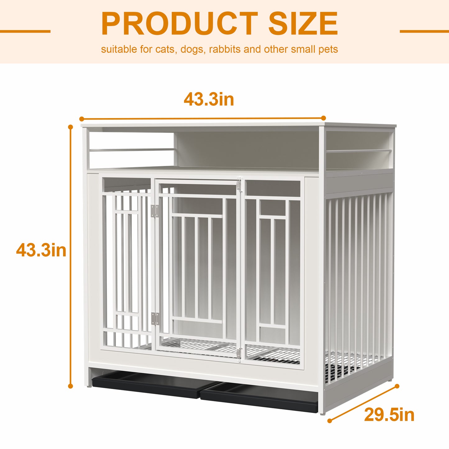 43.3 inch Dog Crate Furniture for Large Dogs Wooden Dog Crate with Divider Double Door Dog Kennel with Three Drawers Storages Heavy Duty Dogs Decorative Pet House for Large Medium Dogs White