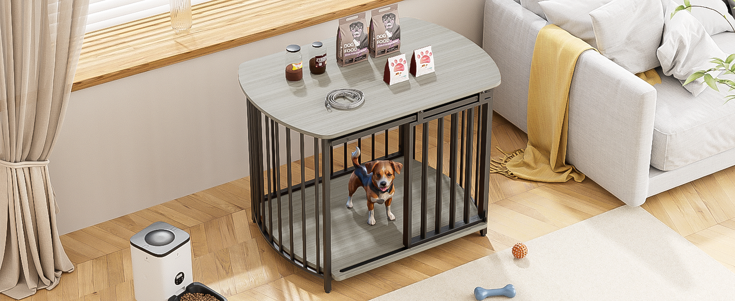 31.5" Furniture Style Dog Crate for Small and Medium Dogs, Wooden Cage Indoor Kennel Furniture, Modern Dog Crate End Table with Double-Doors, Gray